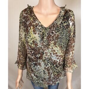ICE Multicolor Silk Ruffle V-Neck Blouse Size L